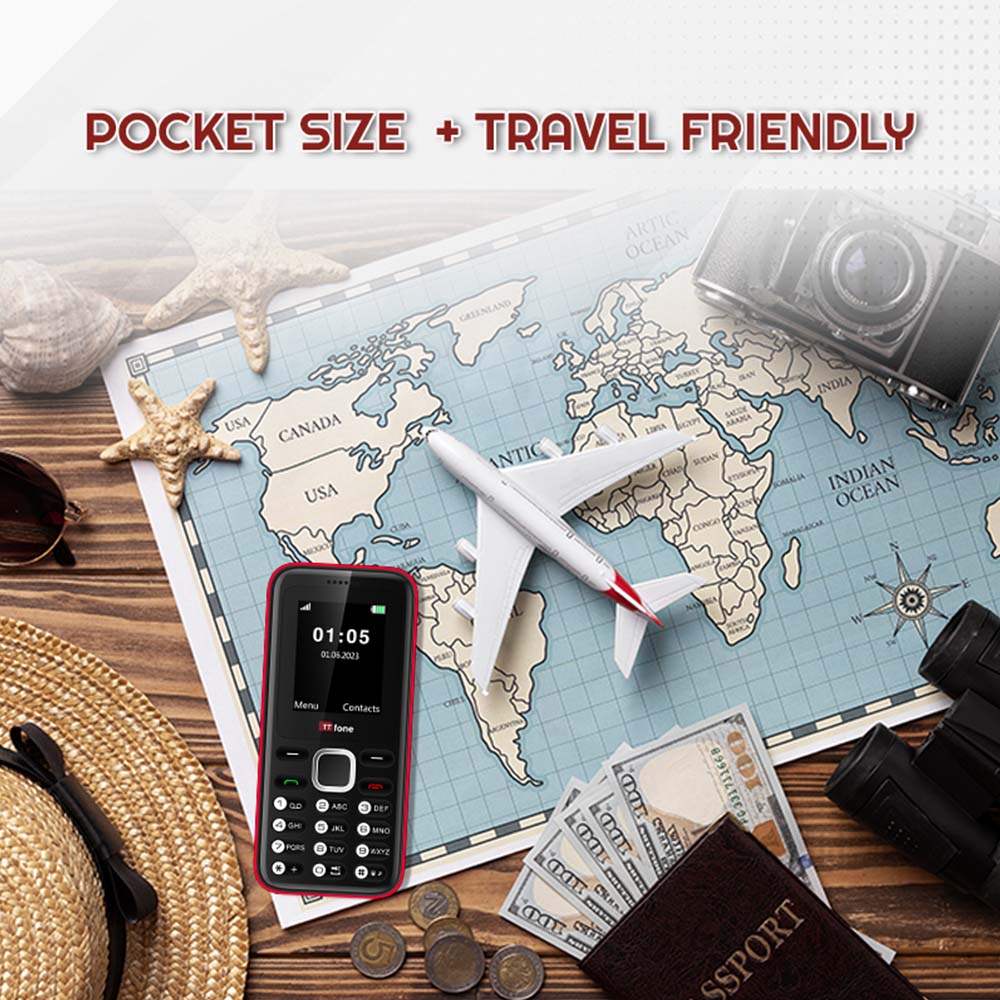 TTfone TT150 Red Dual SIM with Mains Charger, Giffgaff Pay As You Go